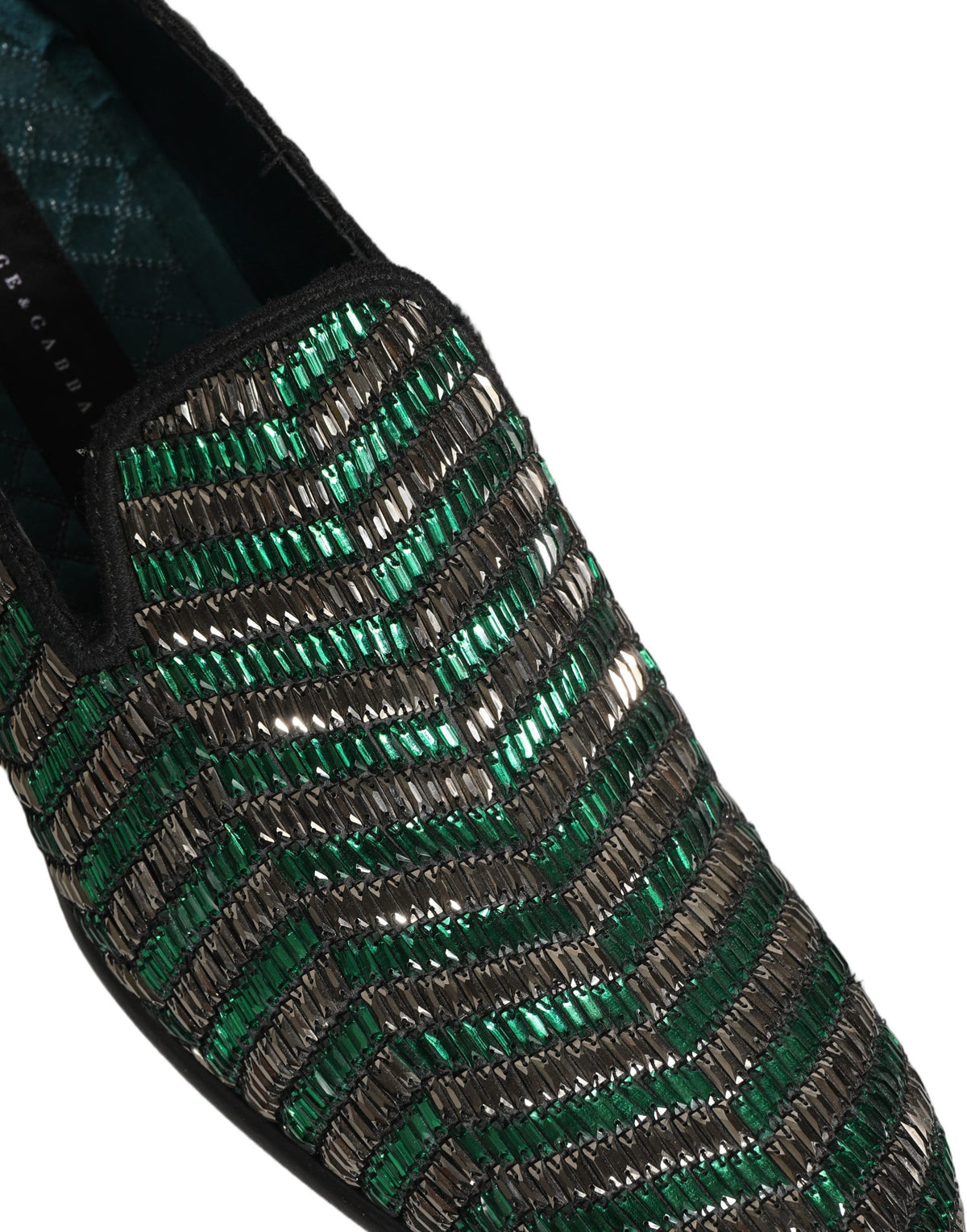 New Dolce & Gabbana Silver Green Embellished Dress Loafers Shoes
