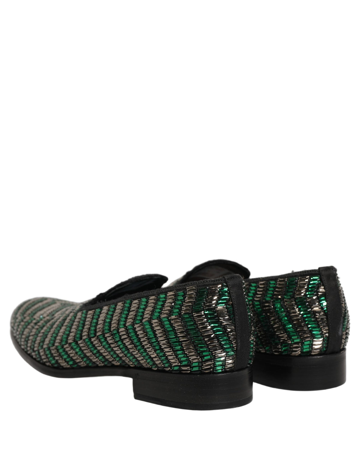 New Dolce & Gabbana Silver Green Embellished Dress Loafers Shoes