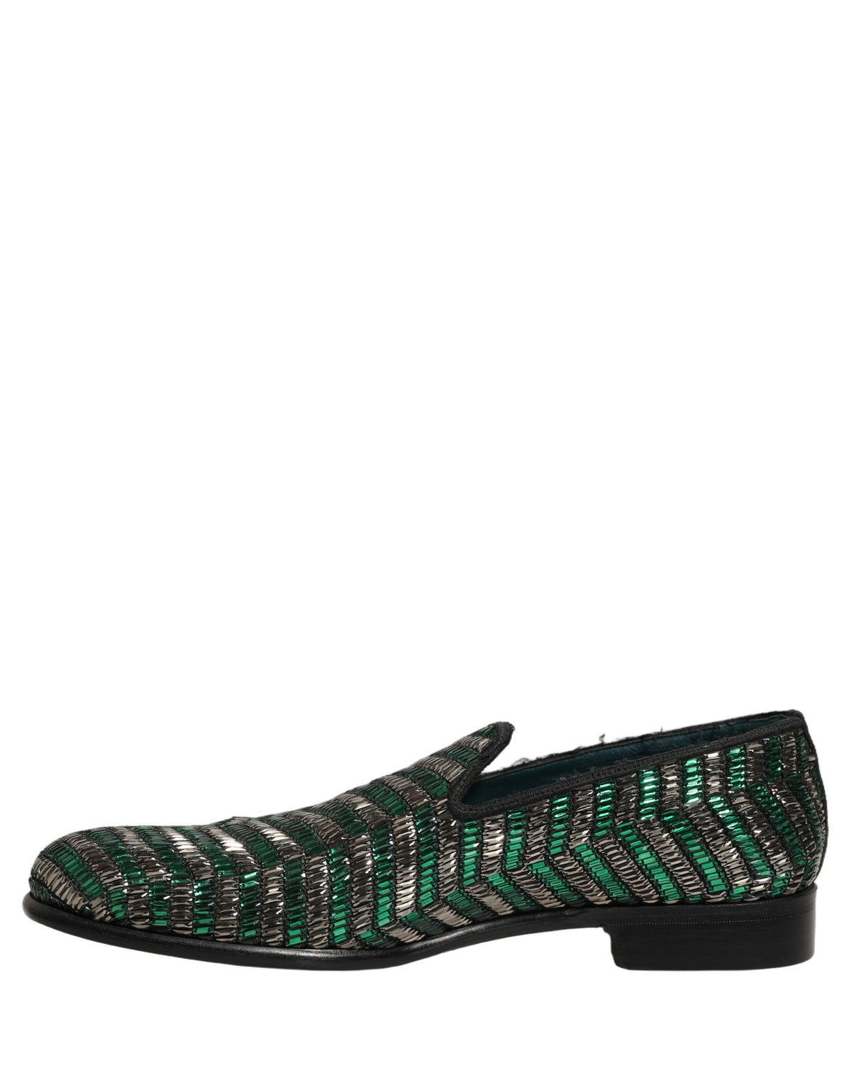 New Dolce & Gabbana Silver Green Embellished Dress Loafers Shoes