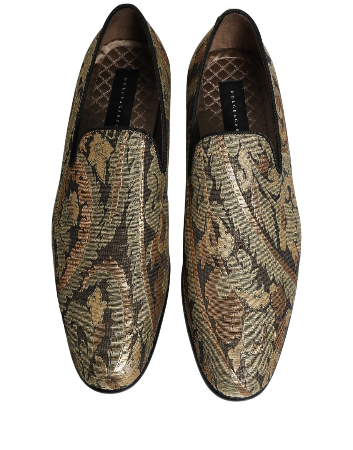 New Dolce & Gabbana Gold Brocade Slip On Men Dress Loafers Shoes
