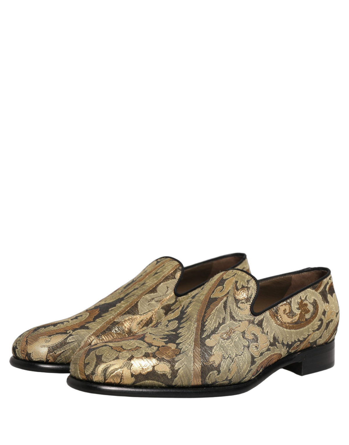 New Dolce & Gabbana Gold Brocade Slip On Men Dress Loafers Shoes