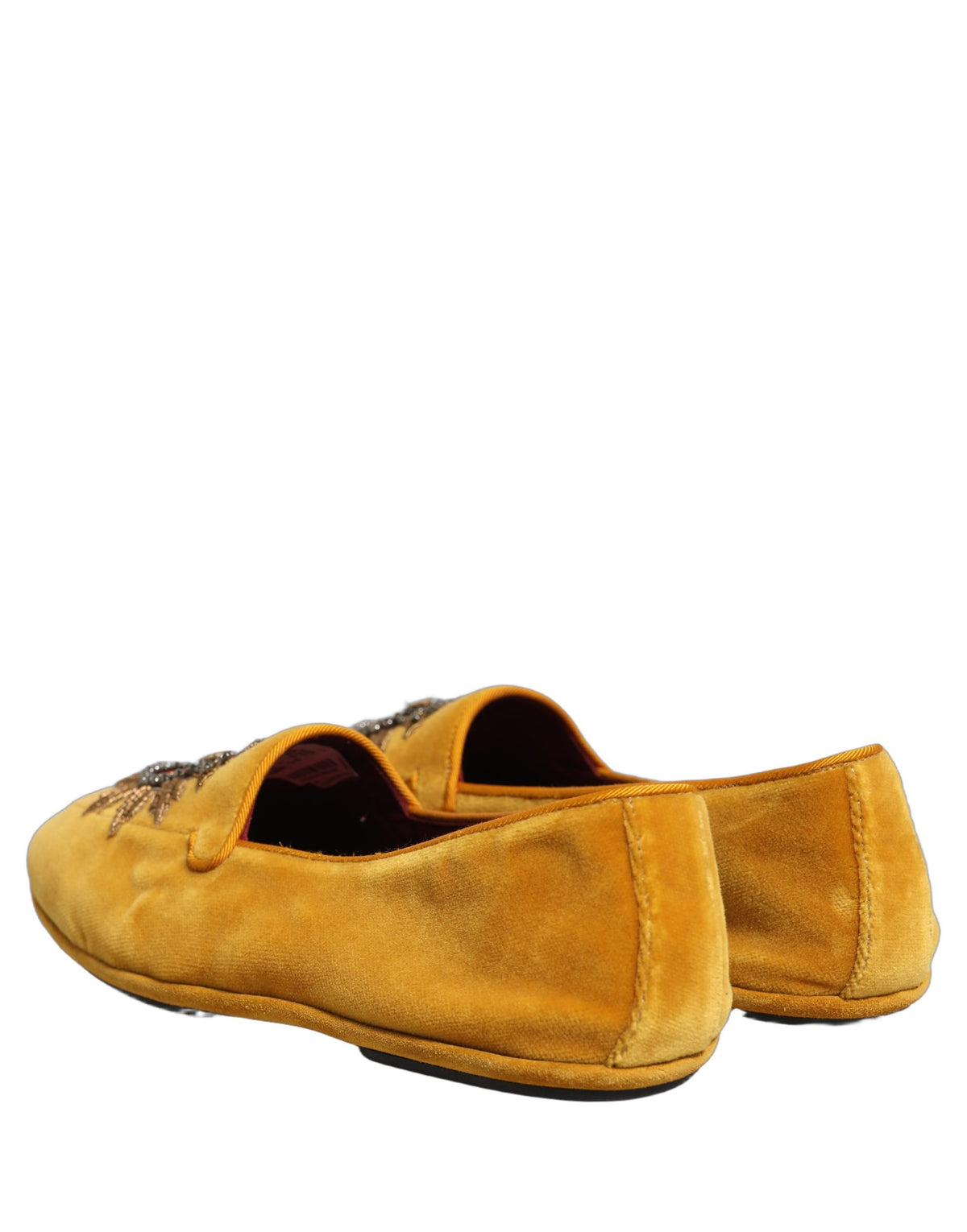 New Dolce & Gabbana Yellow Velvet DG Heart Loafers Flats Shoes