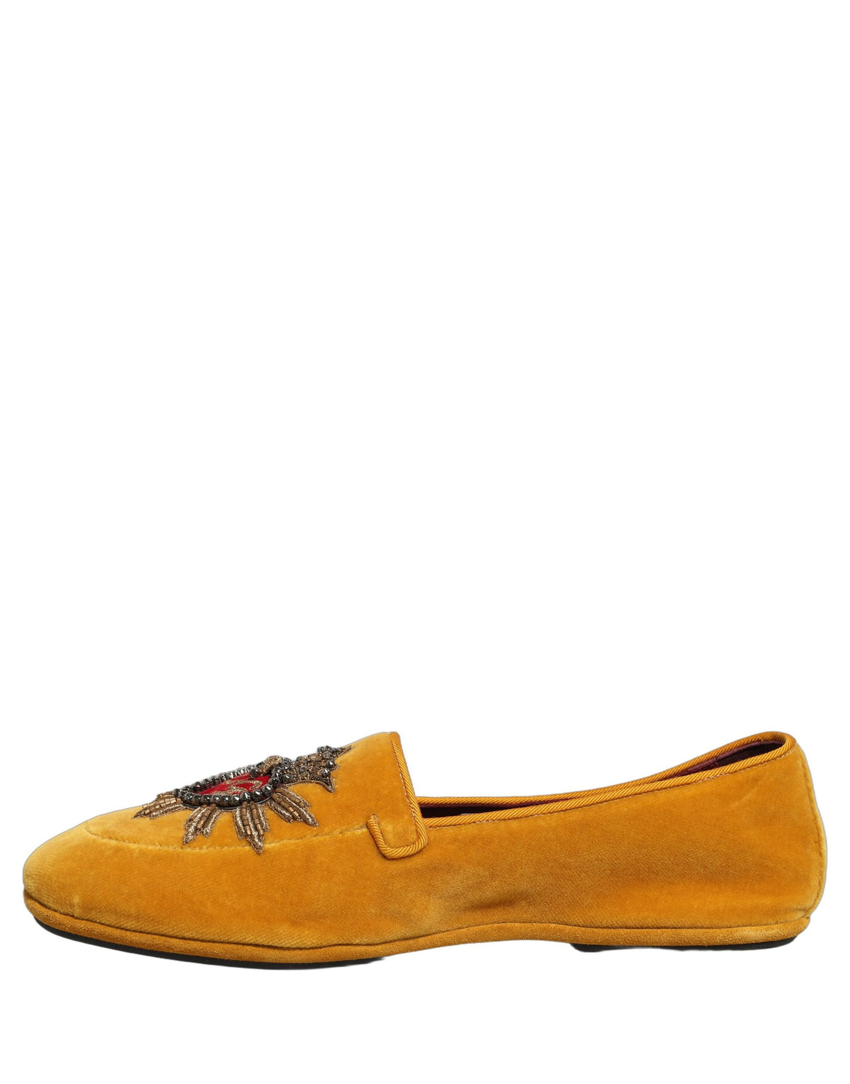 New Dolce & Gabbana Yellow Velvet DG Heart Loafers Flats Shoes