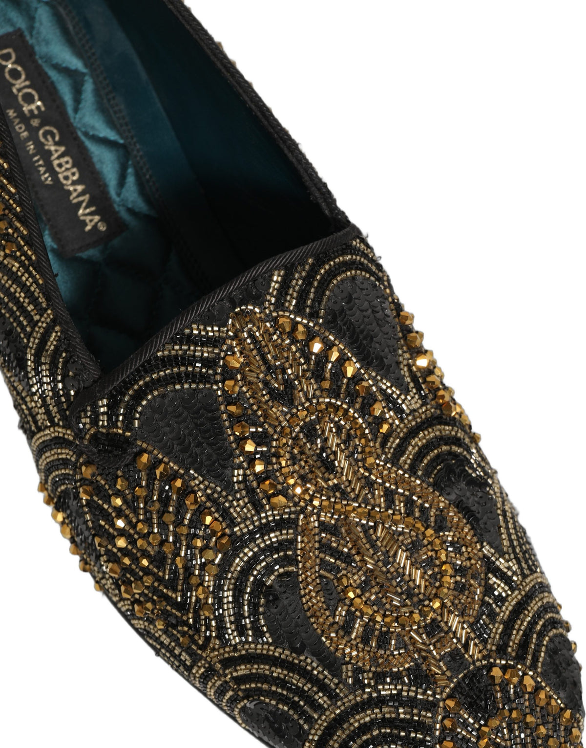 New Dolce & Gabbana Black Gold Embellished Dress Loafers Shoes
