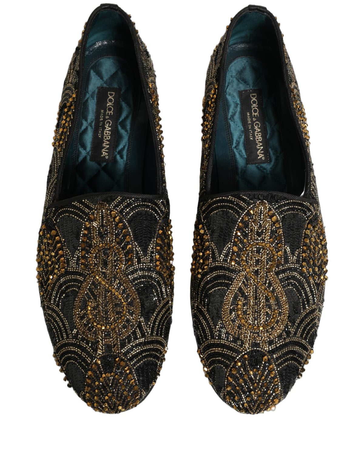 New Dolce & Gabbana Black Gold Embellished Dress Loafers Shoes