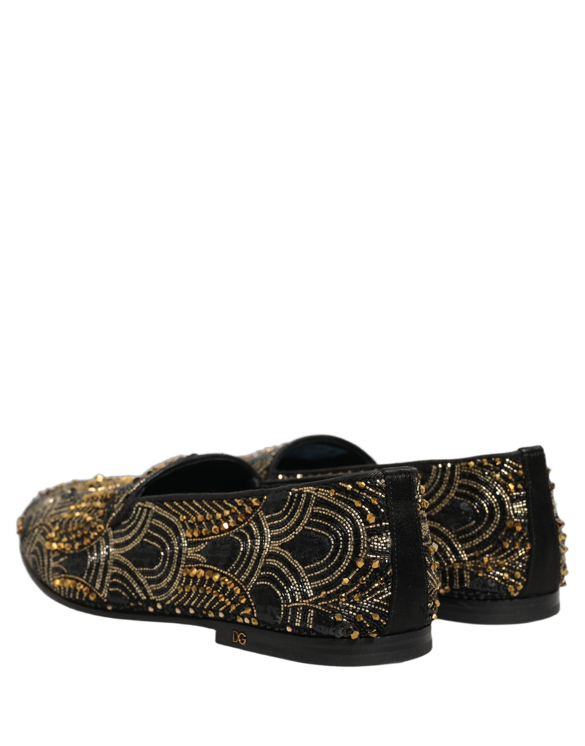 New Dolce & Gabbana Black Gold Embellished Dress Loafers Shoes