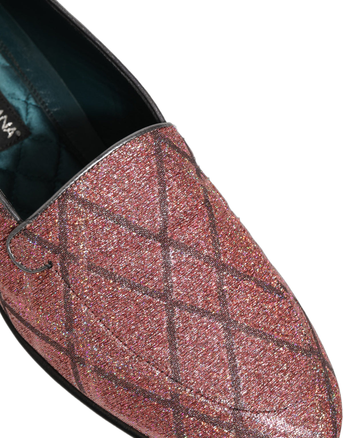 New Dolce & Gabbana Pink Check Glitter Lurex Logo Loafers Shoes