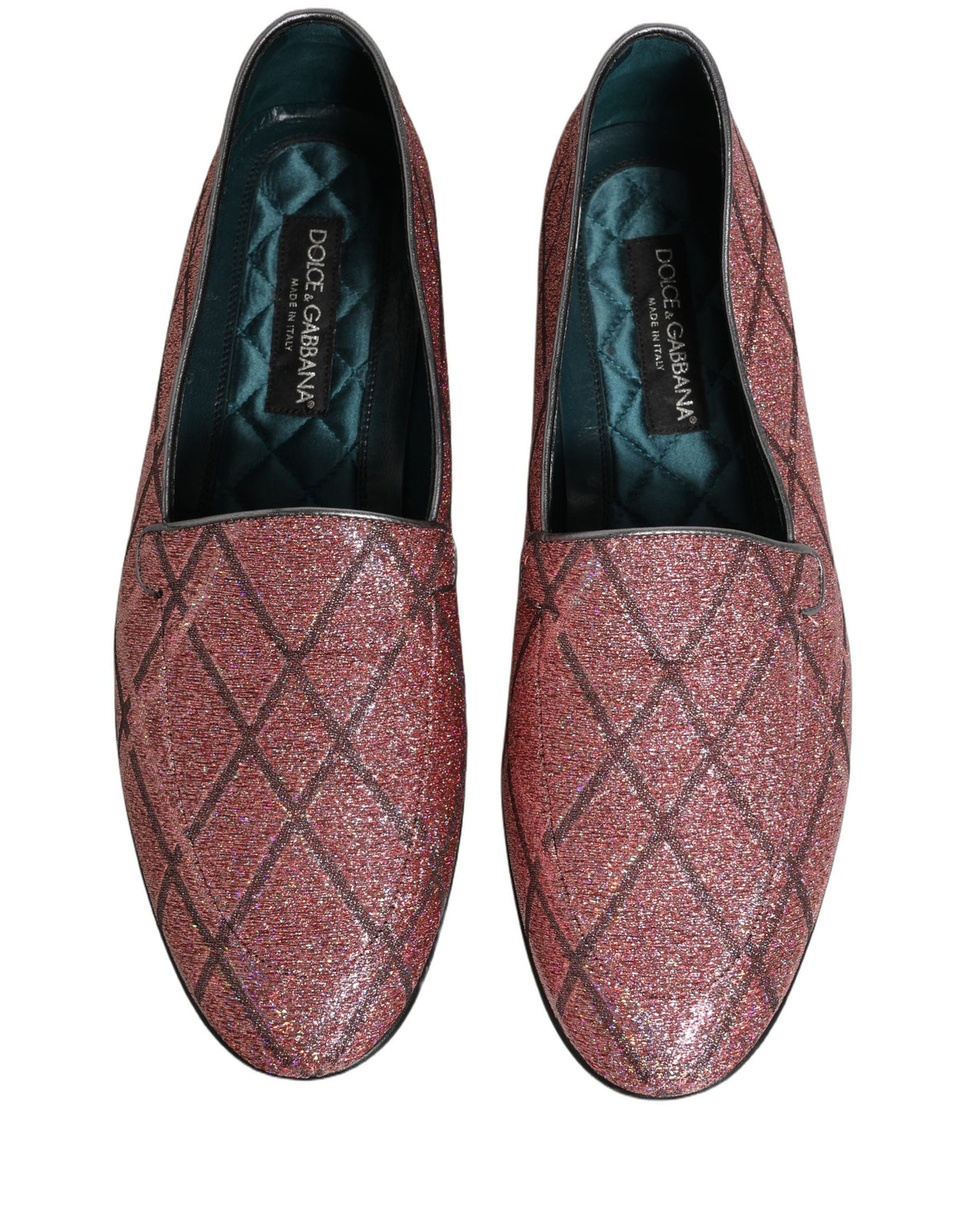 New Dolce & Gabbana Pink Check Glitter Lurex Logo Loafers Shoes