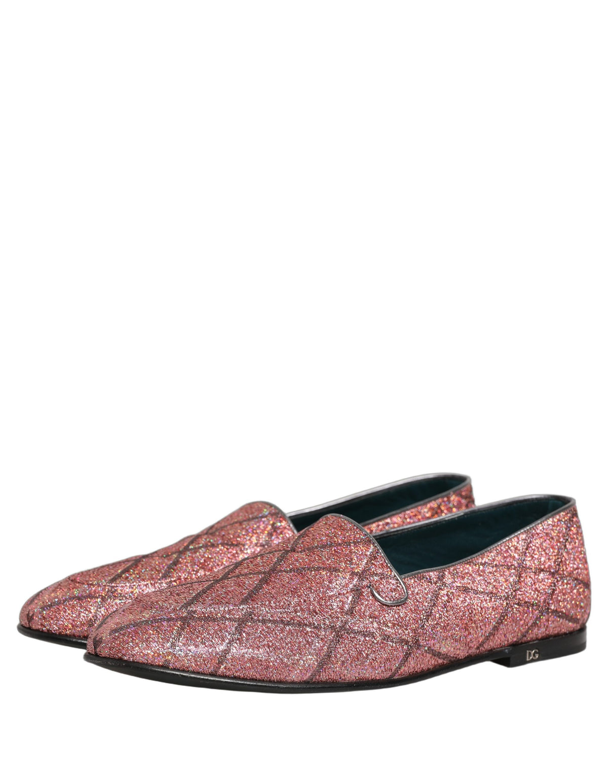 New Dolce & Gabbana Pink Check Glitter Lurex Logo Loafers Shoes