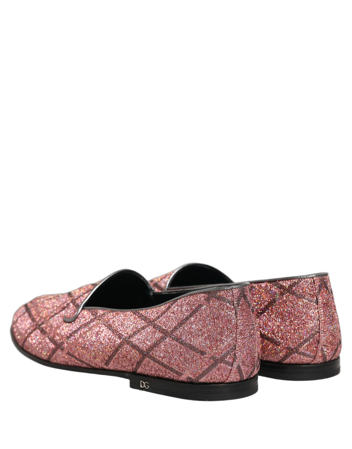 New Dolce & Gabbana Pink Check Glitter Lurex Logo Loafers Shoes