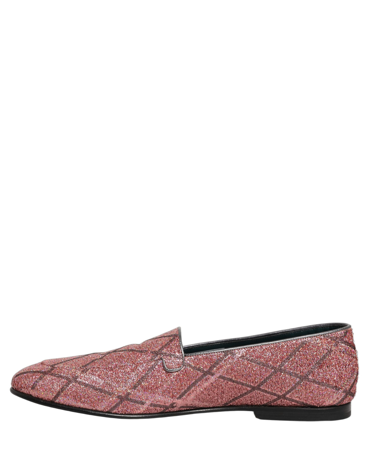 New Dolce & Gabbana Pink Check Glitter Lurex Logo Loafers Shoes