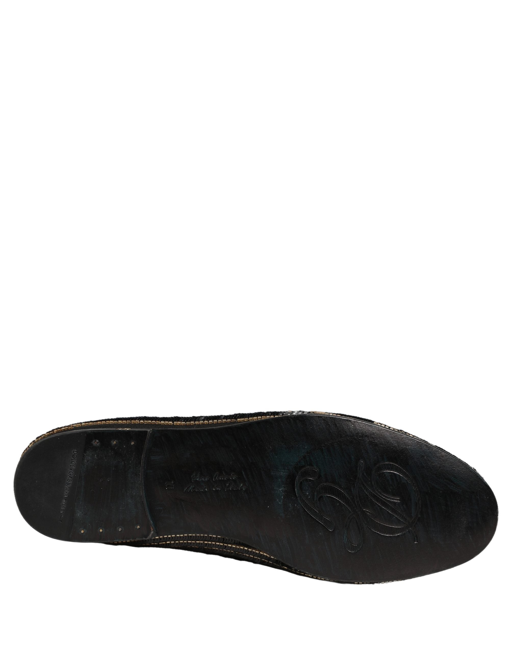 Dolce & Gabbana Black Gold Sequined Men Dress Loafers Shoes