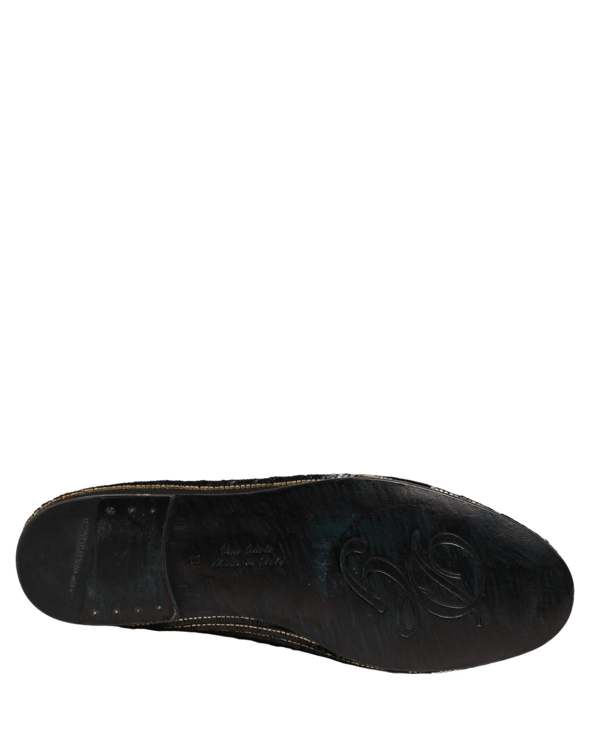 New Dolce & Gabbana Black Gold Sequined Men Dress Loafers Shoes
