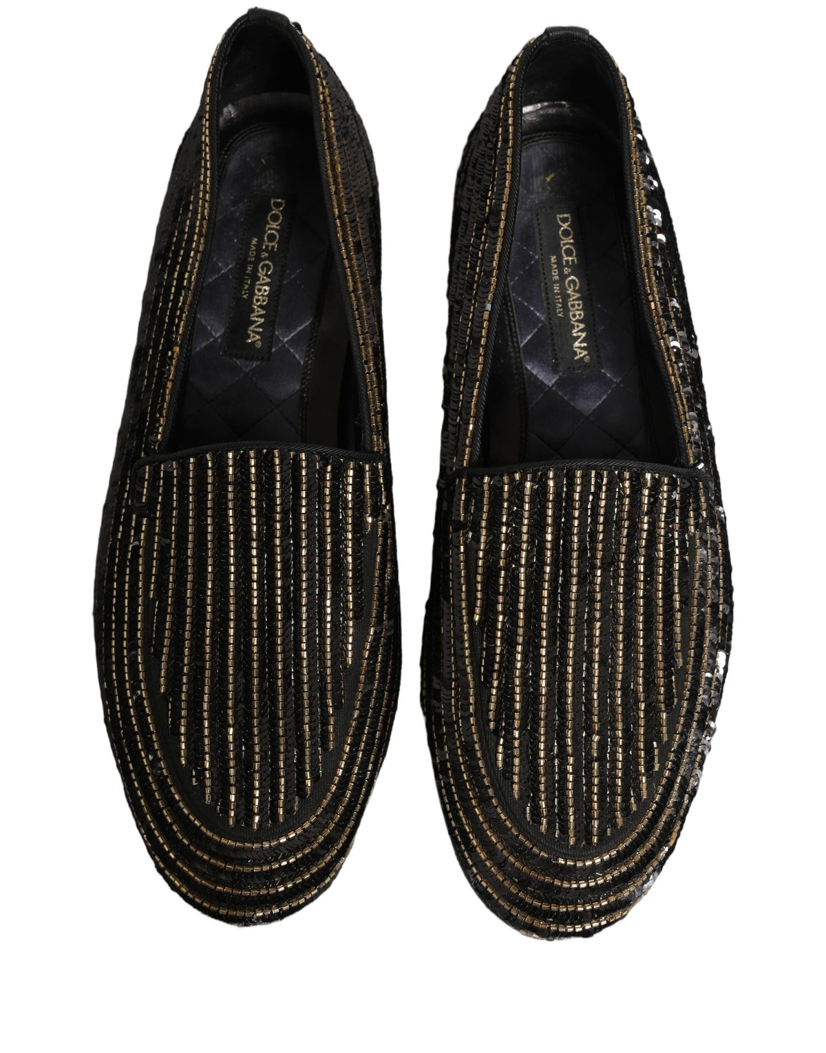 New Dolce & Gabbana Black Gold Sequined Men Dress Loafers Shoes