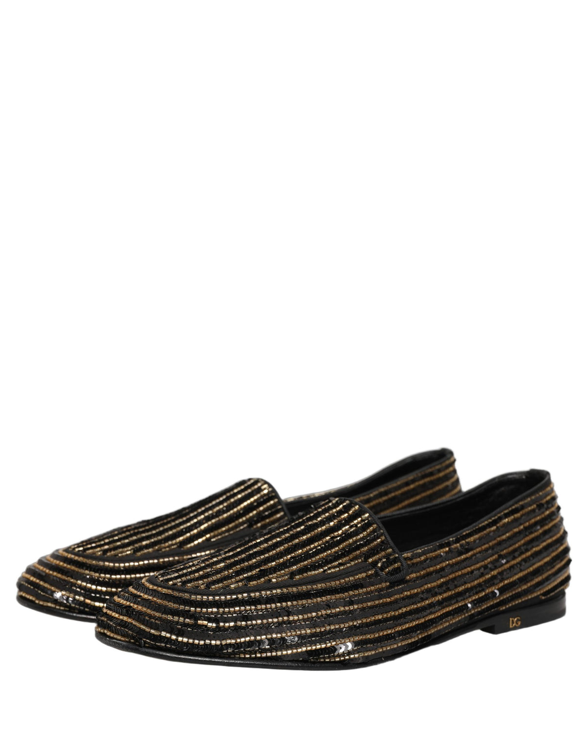New Dolce & Gabbana Black Gold Sequined Men Dress Loafers Shoes