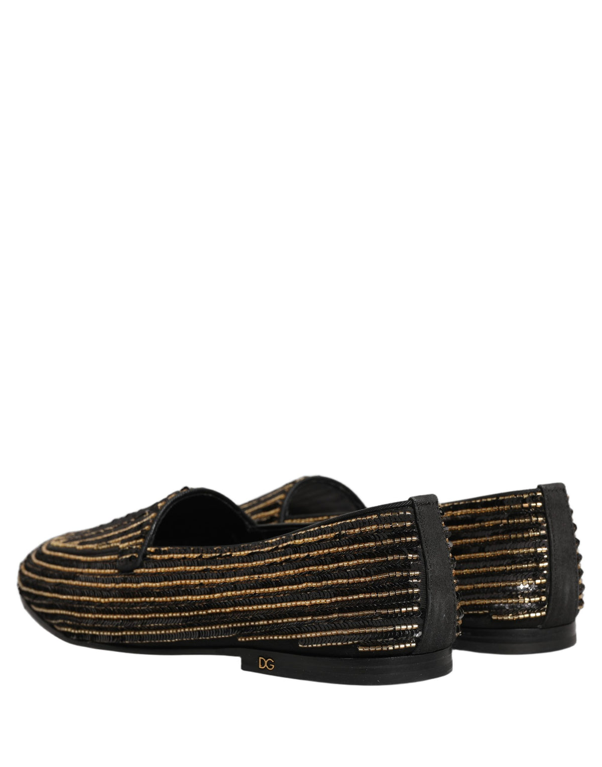 New Dolce & Gabbana Black Gold Sequined Men Dress Loafers Shoes