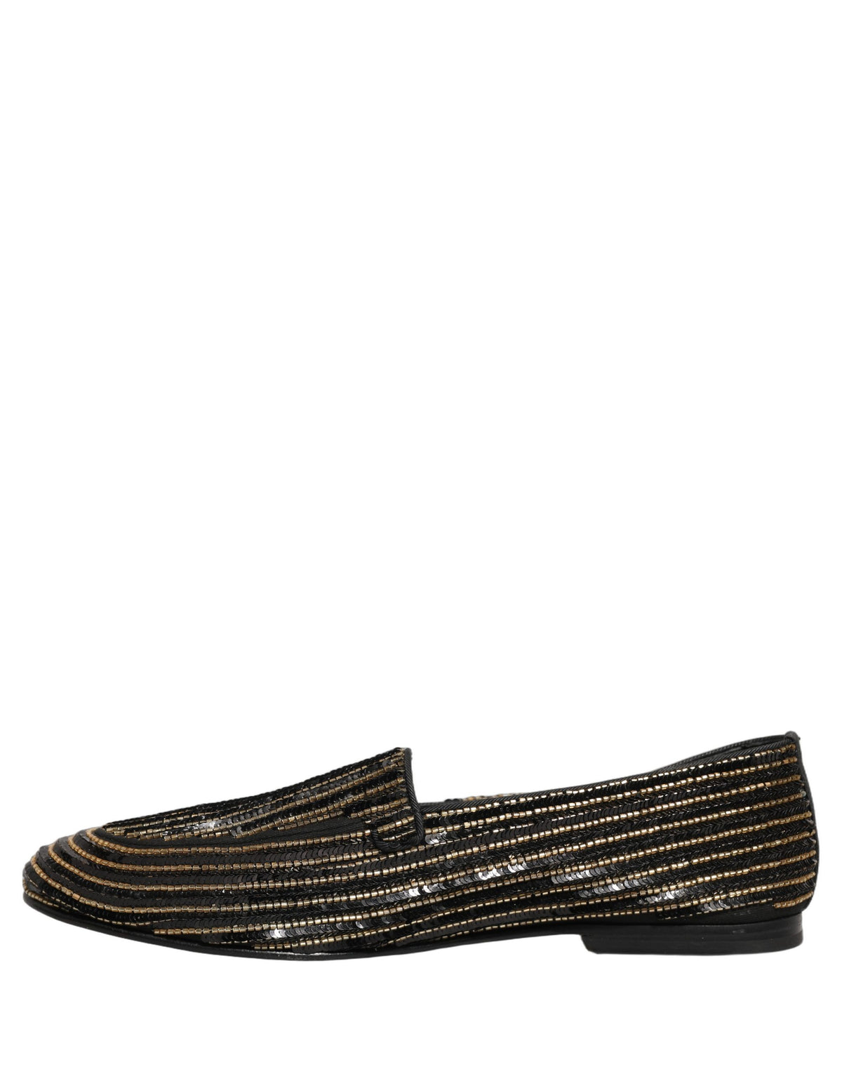 New Dolce & Gabbana Black Gold Sequined Men Dress Loafers Shoes