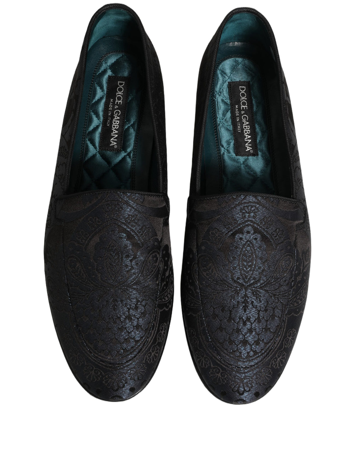 New Dolce & Gabbana Blue Jacquard Leather Slip On Loafers Shoes