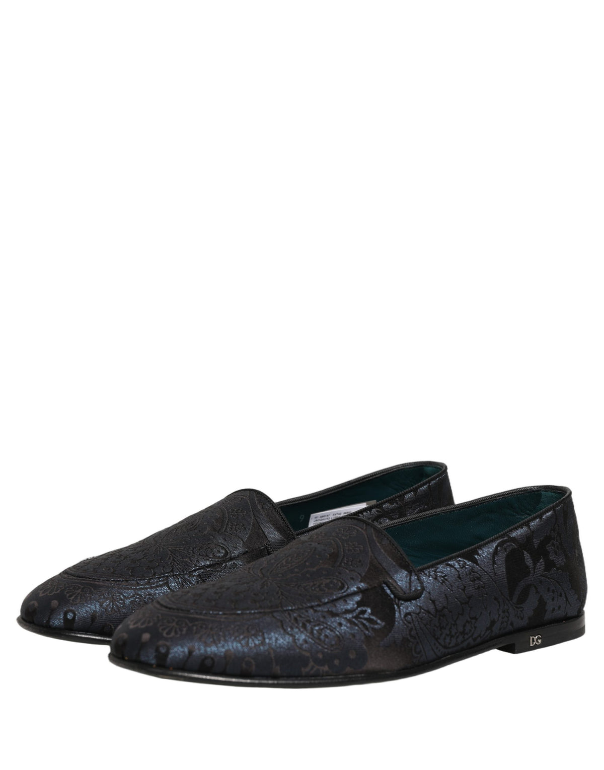 New Dolce & Gabbana Blue Jacquard Leather Slip On Loafers Shoes