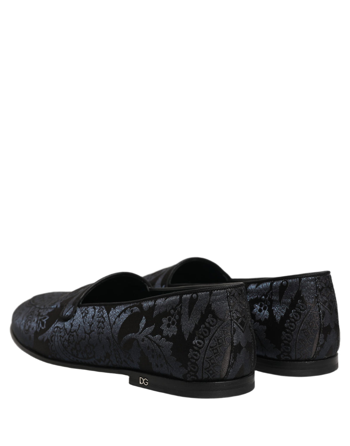 New Dolce & Gabbana Blue Jacquard Leather Slip On Loafers Shoes