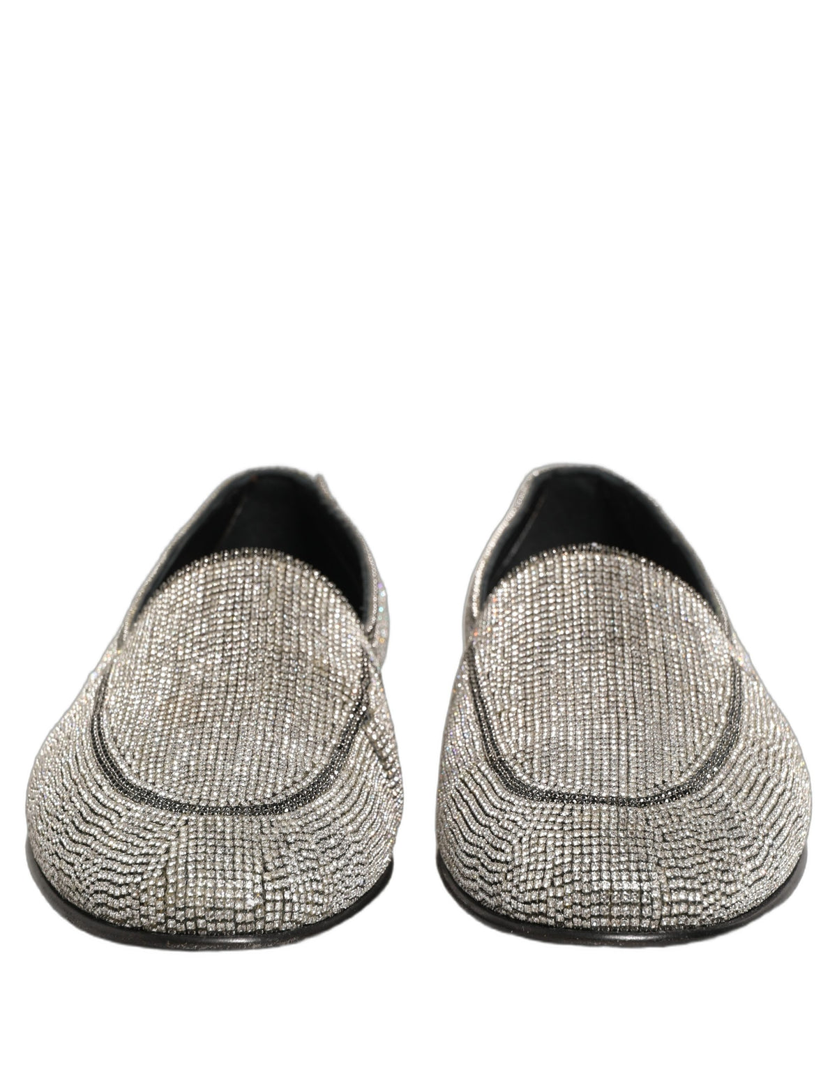 New Dolce & Gabbana Silver Crystal Embellished Men Loafers Shoes