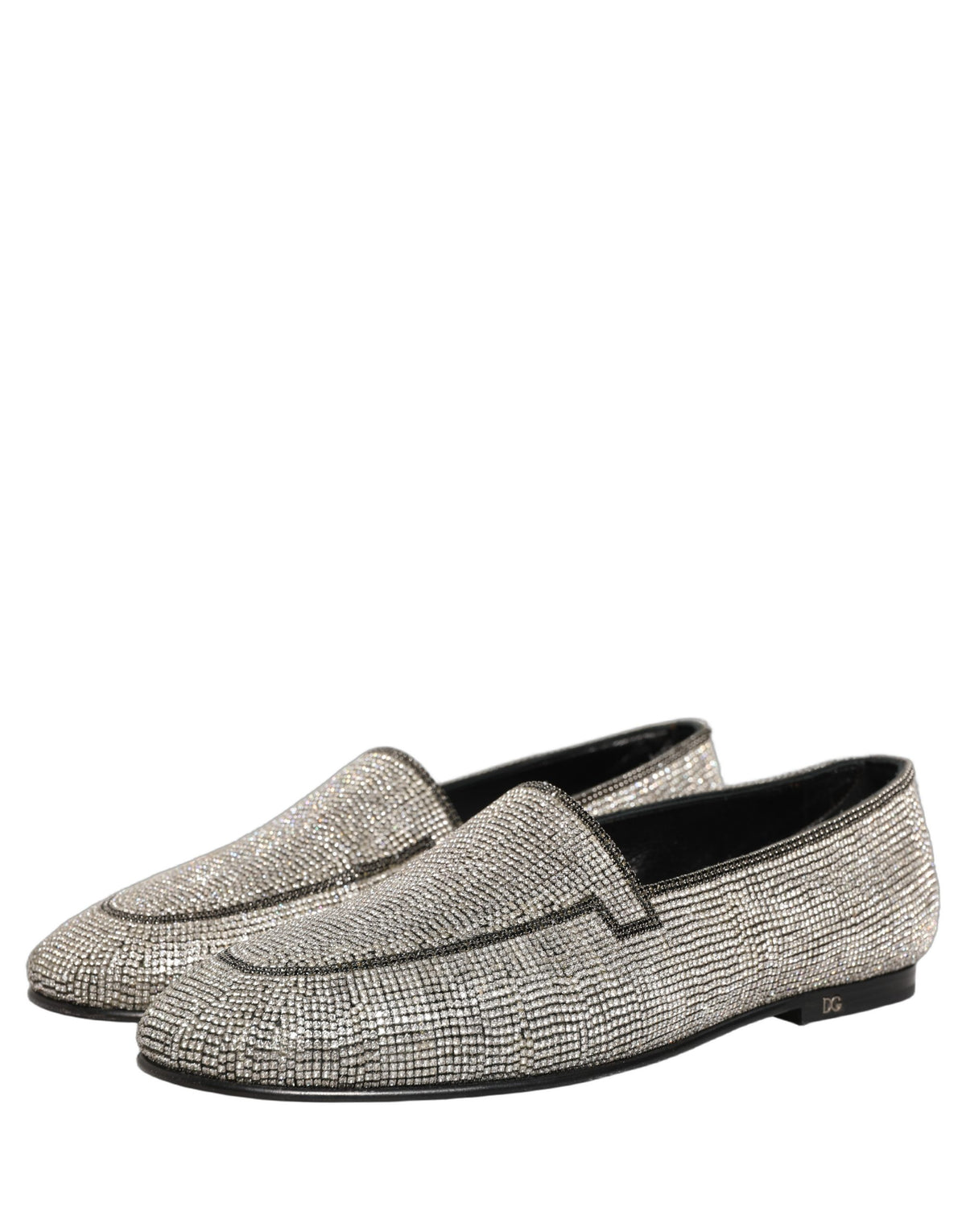New Dolce & Gabbana Silver Crystal Embellished Men Loafers Shoes