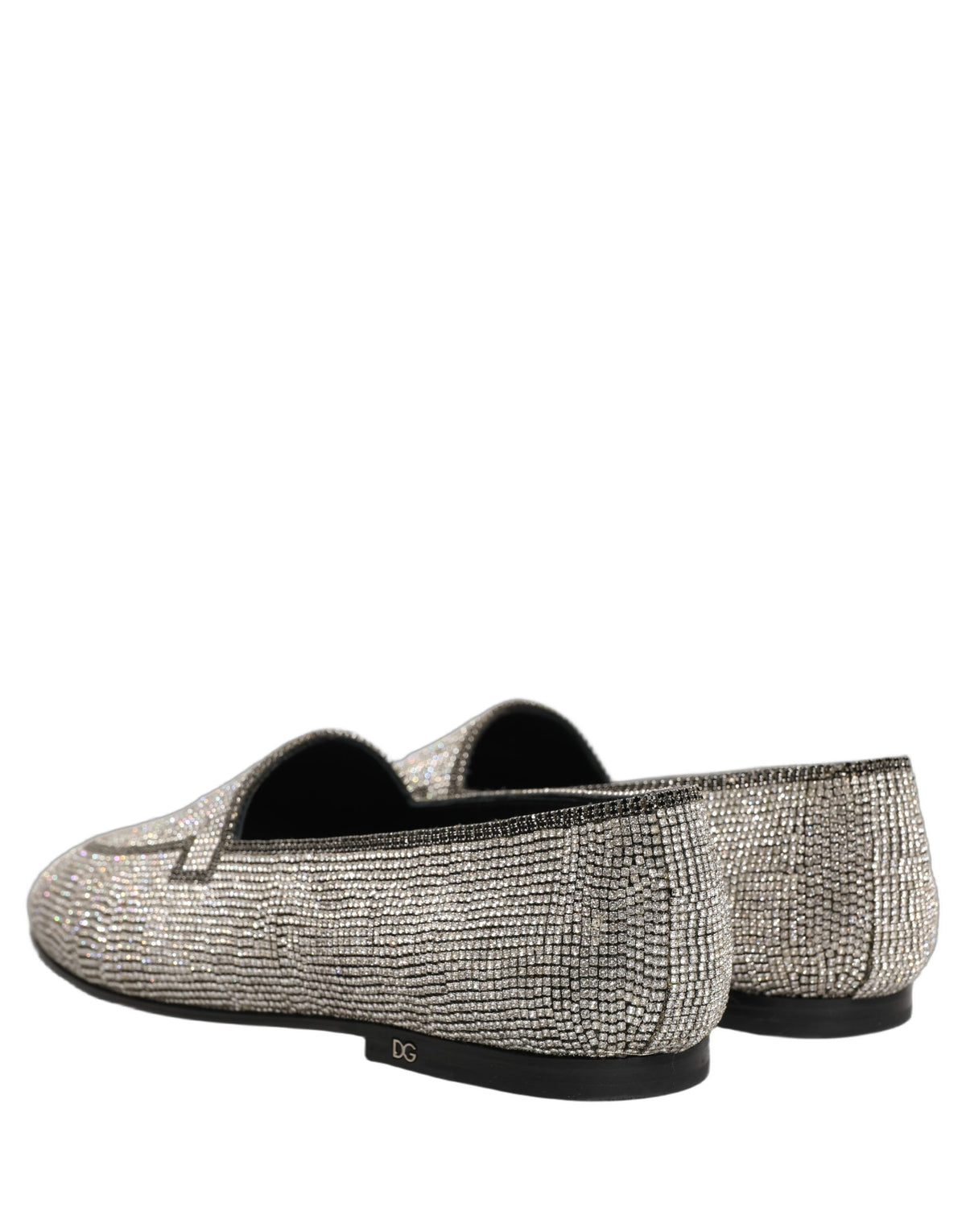 New Dolce & Gabbana Silver Crystal Embellished Men Loafers Shoes
