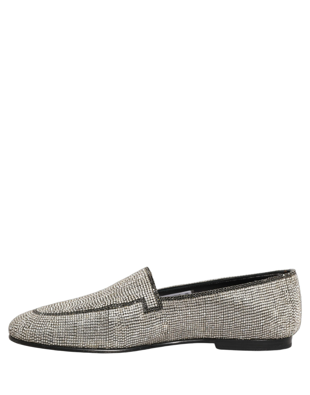 New Dolce & Gabbana Silver Crystal Embellished Men Loafers Shoes