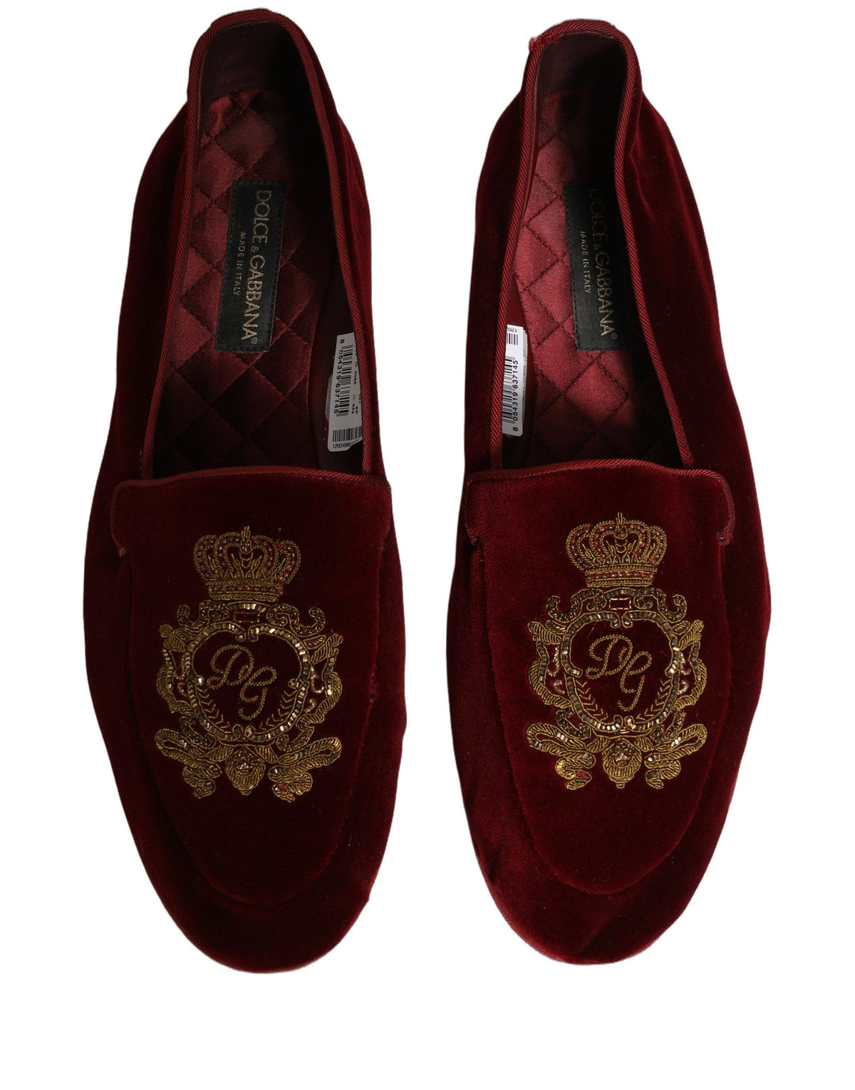 New Dolce & Gabbana Maroon Velvet Crown Embroidery Loafers Shoes