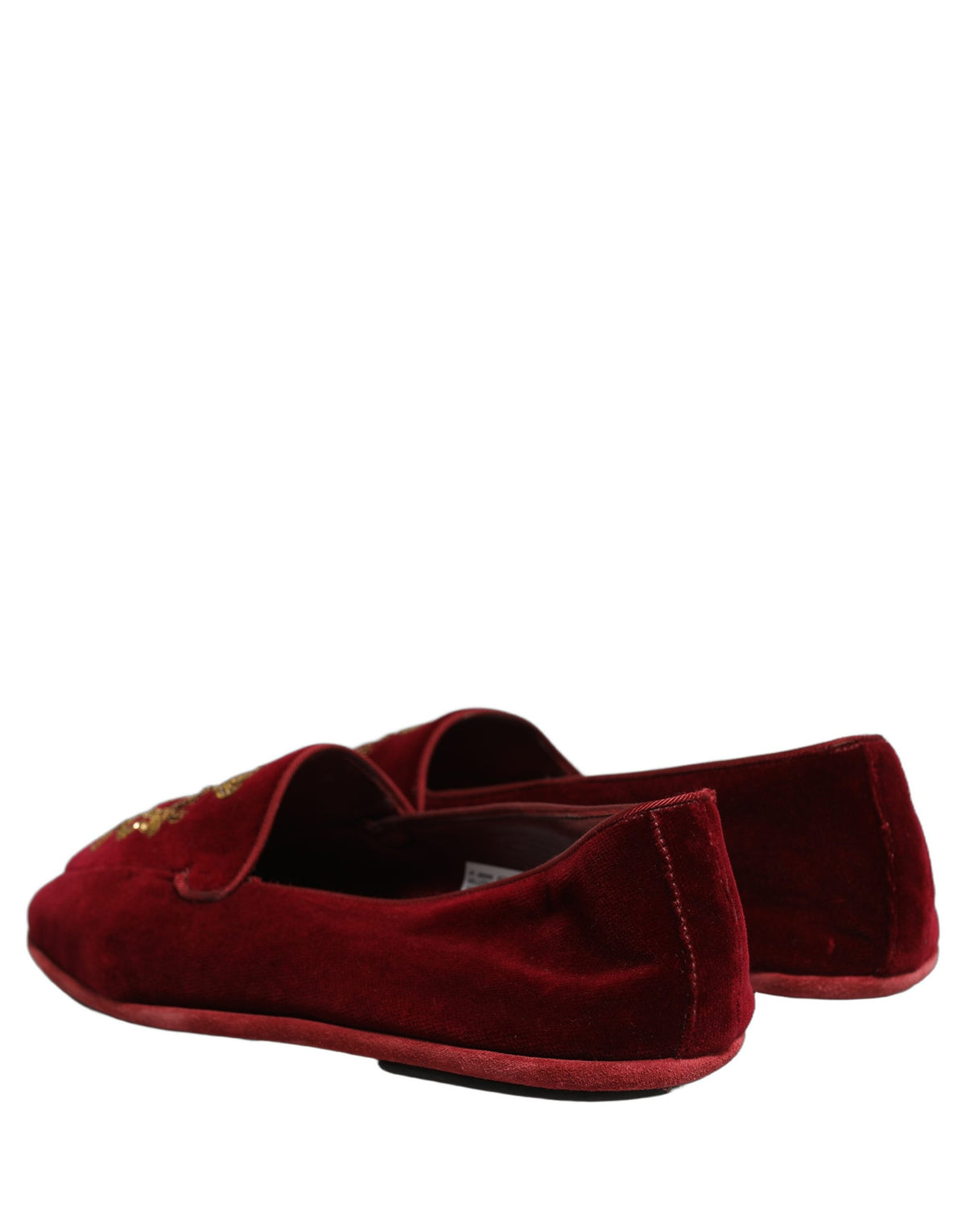 New Dolce & Gabbana Maroon Velvet Crown Embroidery Loafers Shoes
