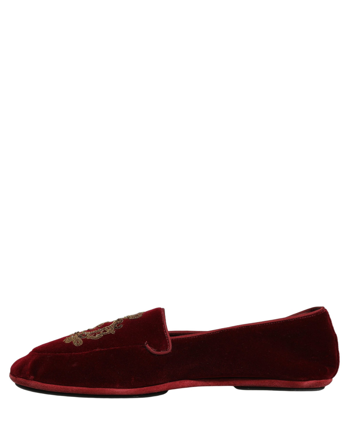 New Dolce & Gabbana Maroon Velvet Crown Embroidery Loafers Shoes