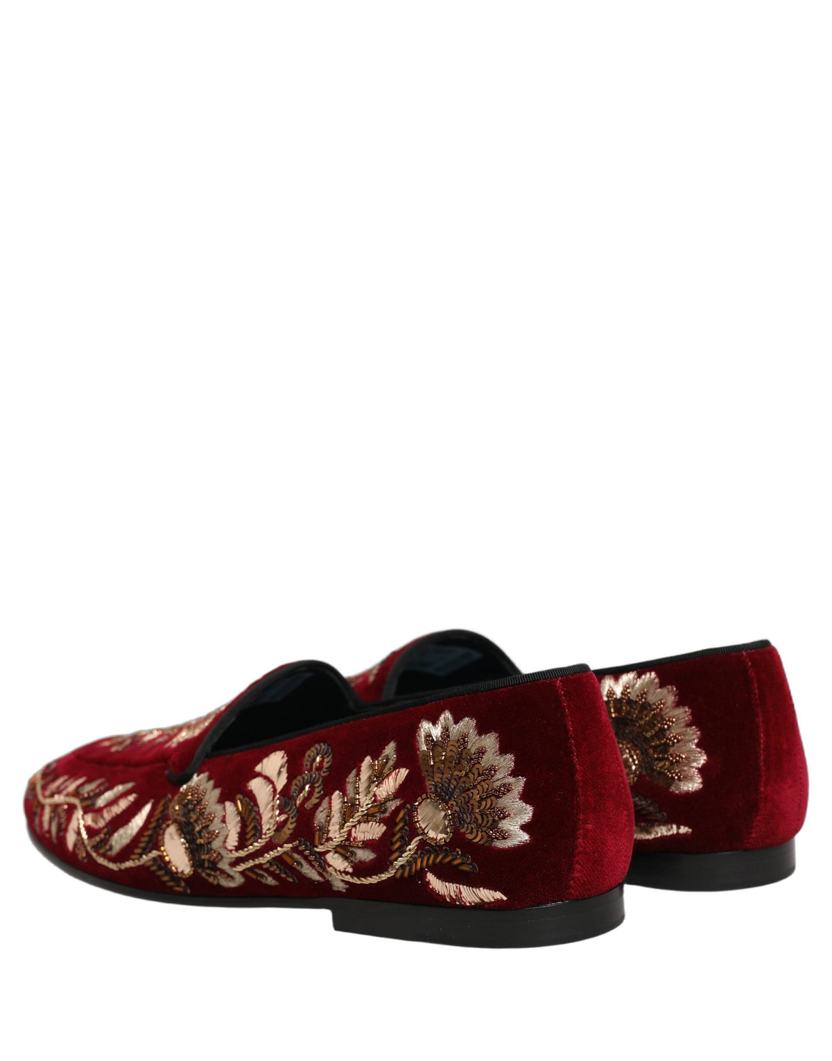 New Dolce & Gabbana Red Velvet Floral Embroidery Loafers Shoes