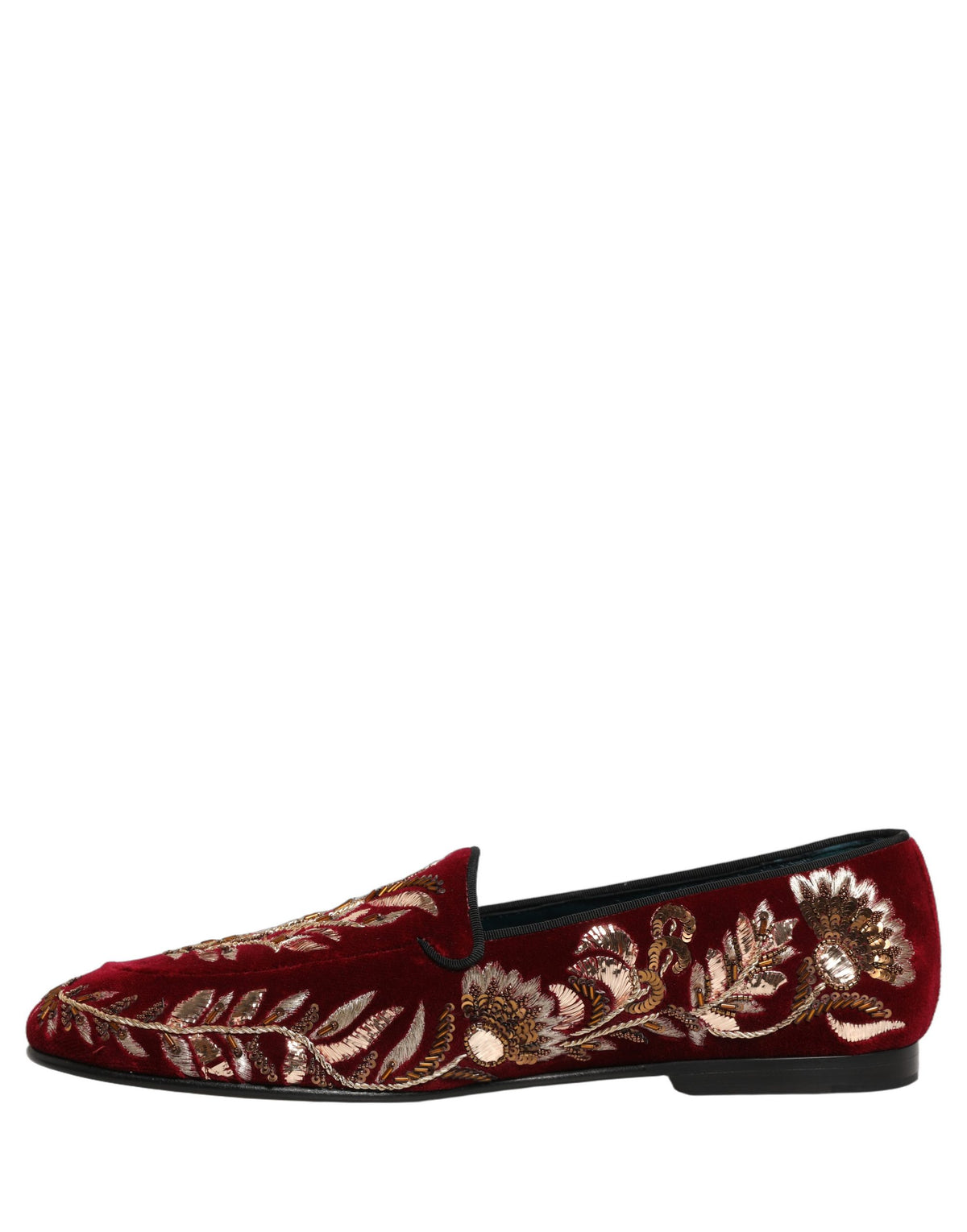 New Dolce & Gabbana Red Velvet Floral Embroidery Loafers Shoes