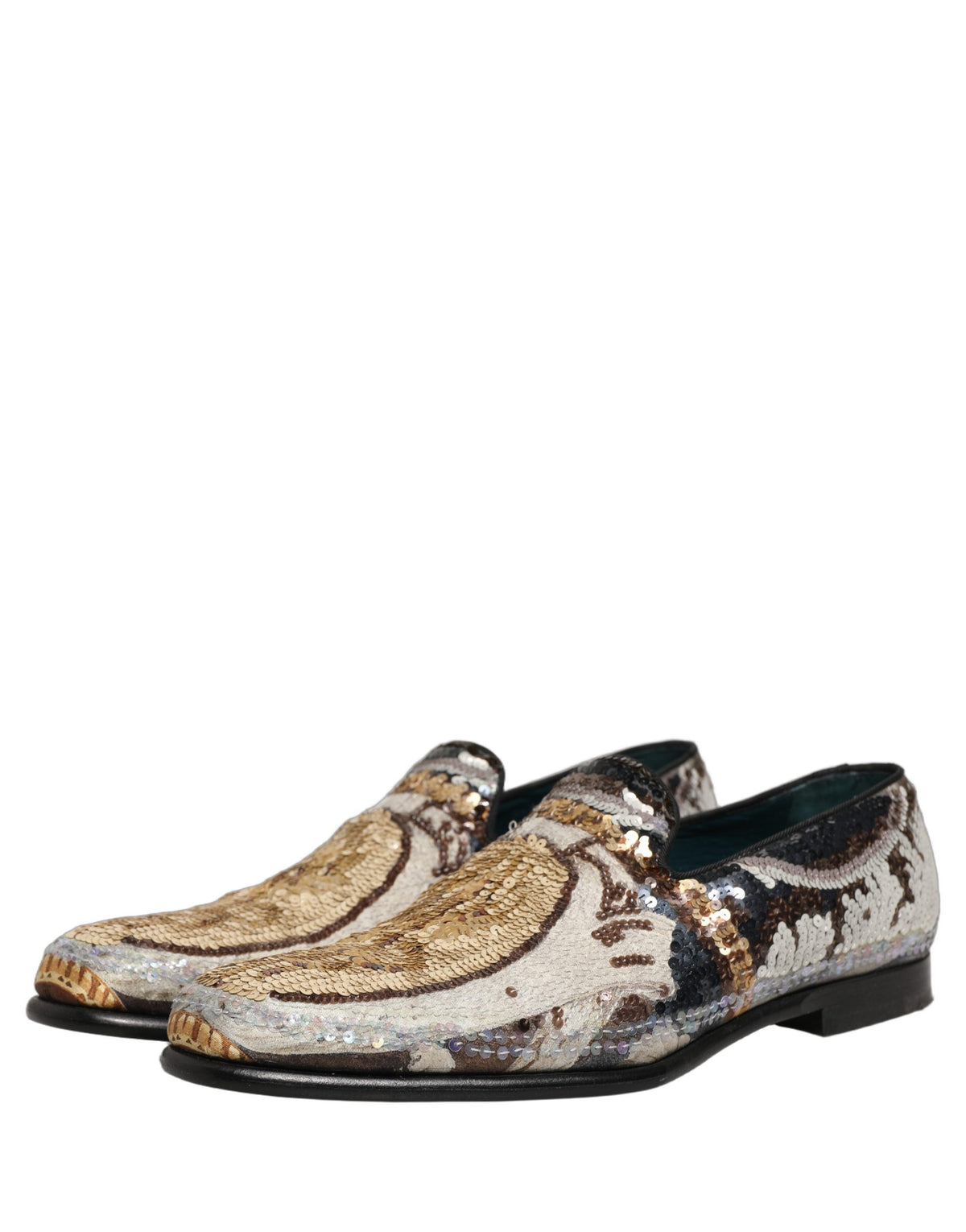 New Dolce & Gabbana Embroidered Sequin Loafers Shoes
