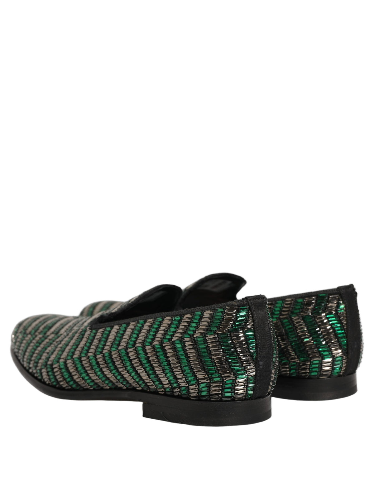 New Dolce & Gabbana Silver Green Embellished Dress Loafers Shoes