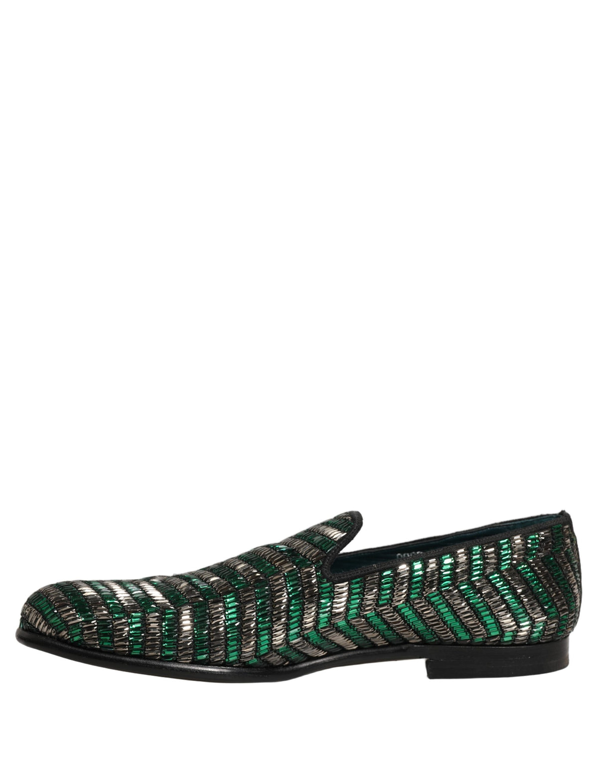 New Dolce & Gabbana Silver Green Embellished Dress Loafers Shoes