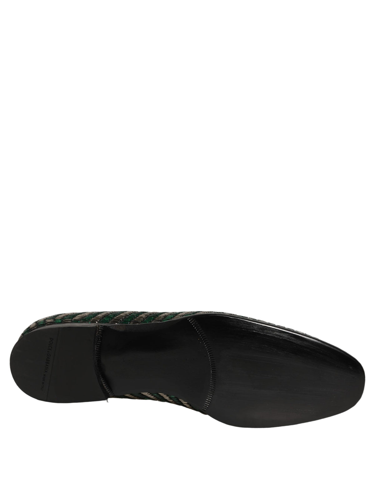 New Dolce & Gabbana Silver Green Embellished Dress Loafers Shoes