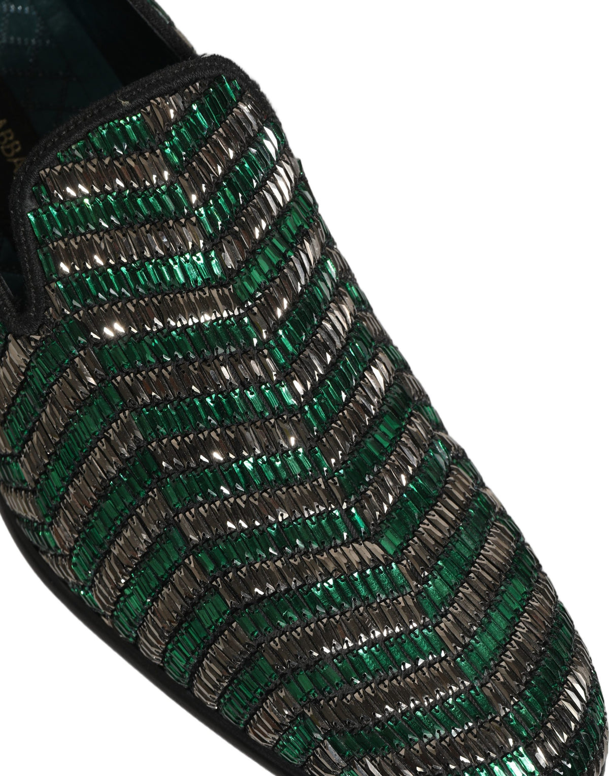 New Dolce & Gabbana Silver Green Embellished Dress Loafers Shoes