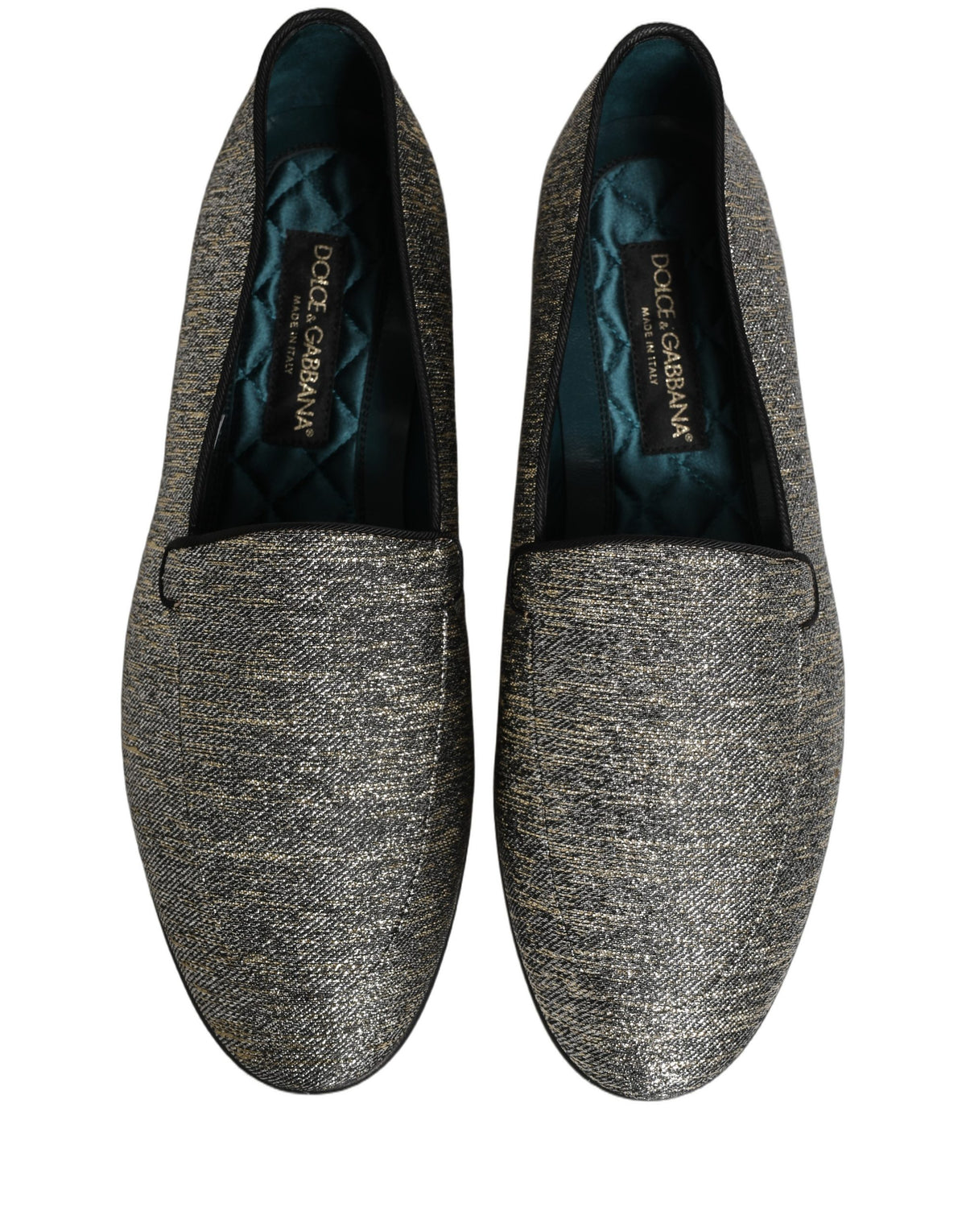 New Dolce & Gabbana Gray Glitter Lurex DG Logo Dress Loafers Shoes
