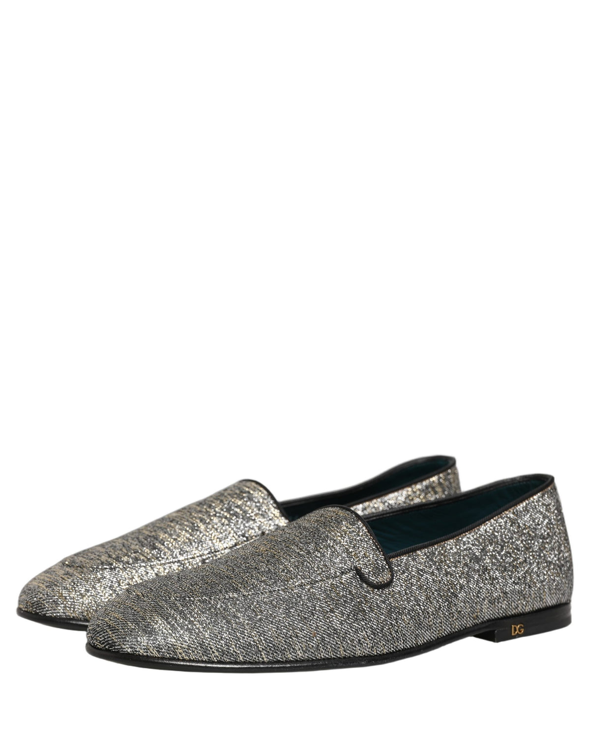New Dolce & Gabbana Gray Glitter Lurex DG Logo Dress Loafers Shoes