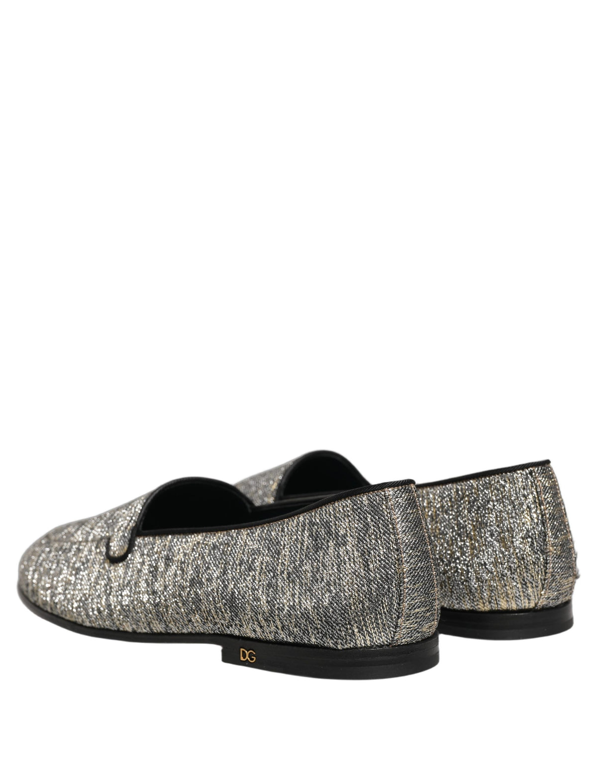 New Dolce & Gabbana Gray Glitter Lurex DG Logo Dress Loafers Shoes