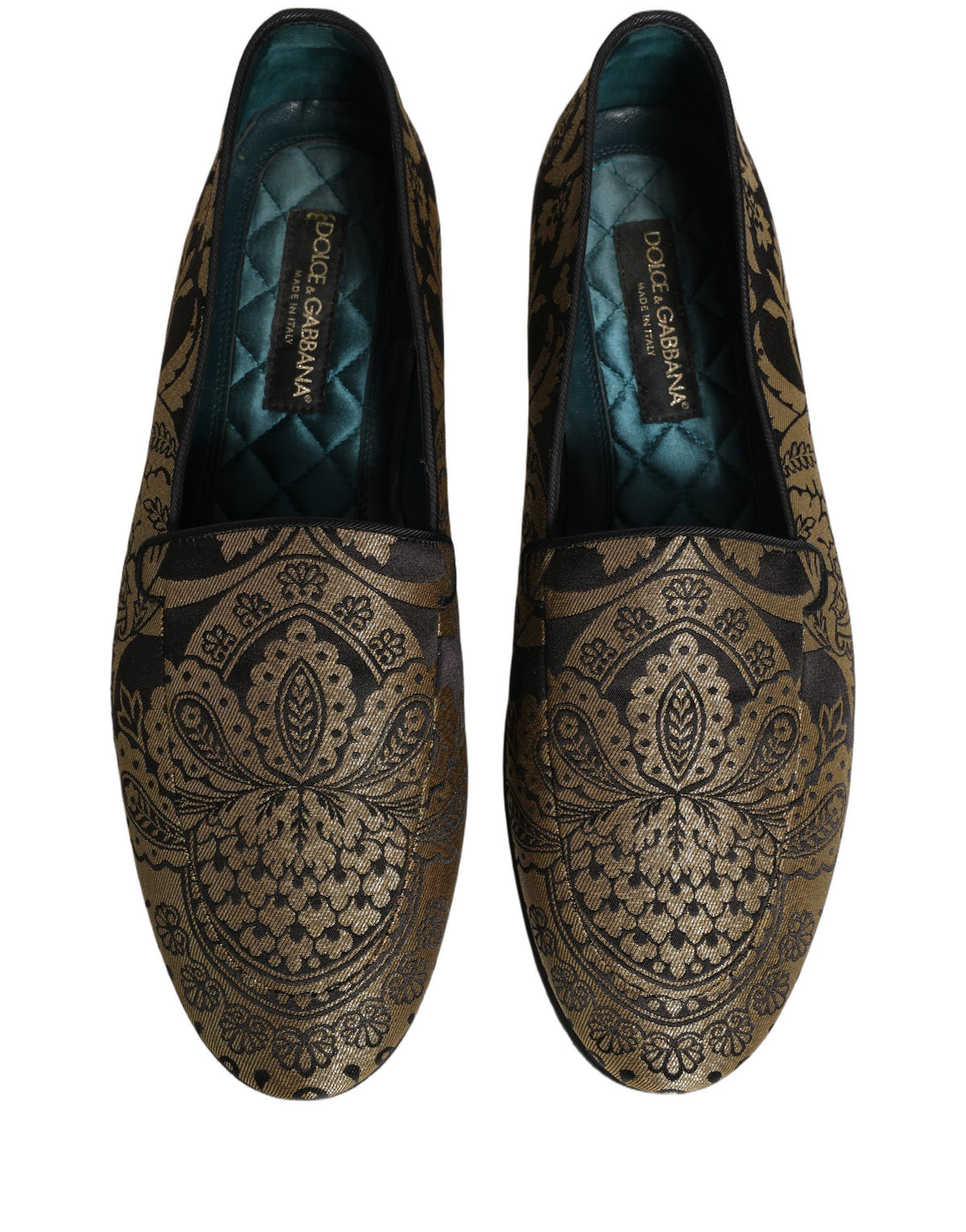 New Dolce & Gabbana Gold Jacquard Leather Slip On Loafers Shoes