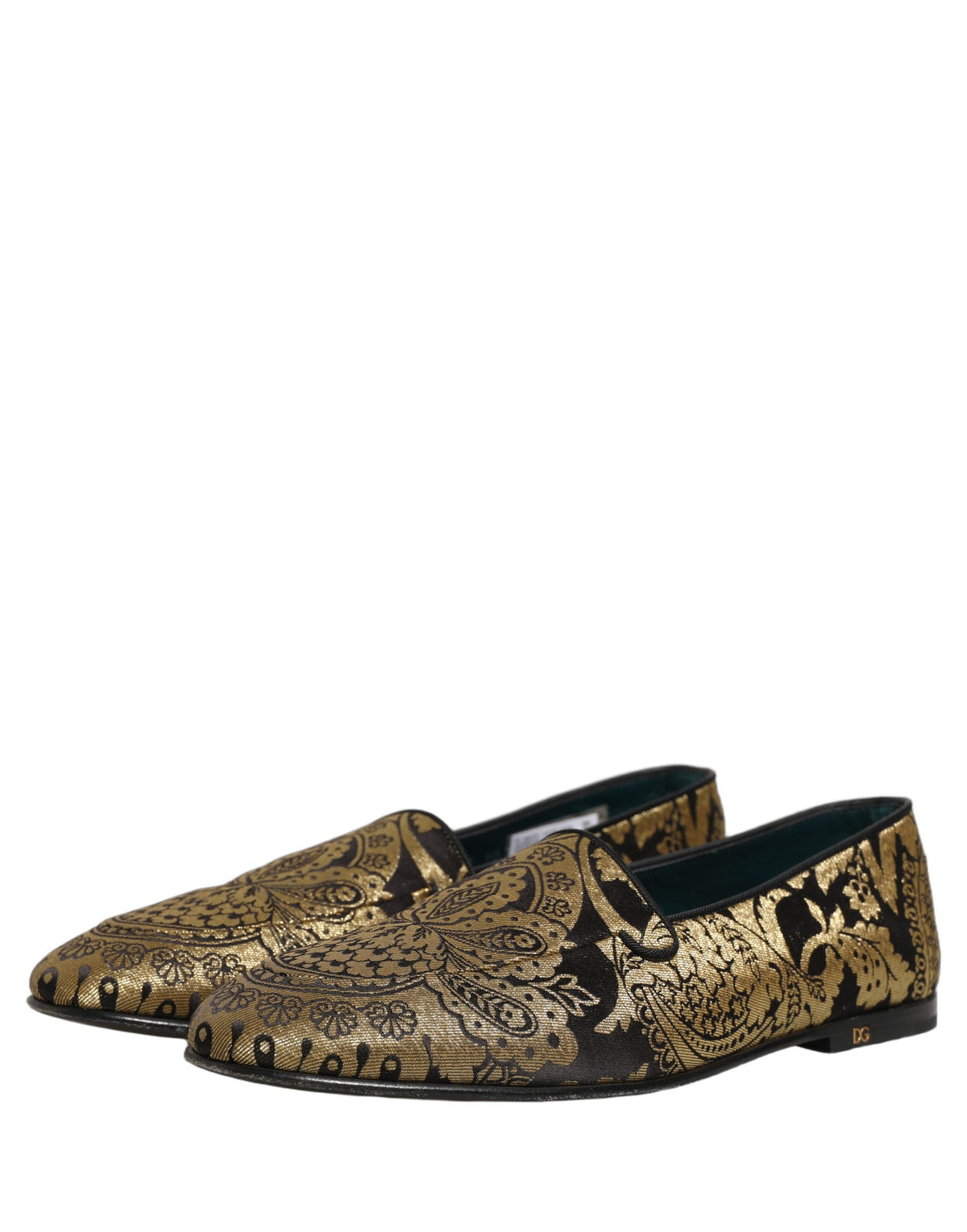 New Dolce & Gabbana Gold Jacquard Leather Slip On Loafers Shoes