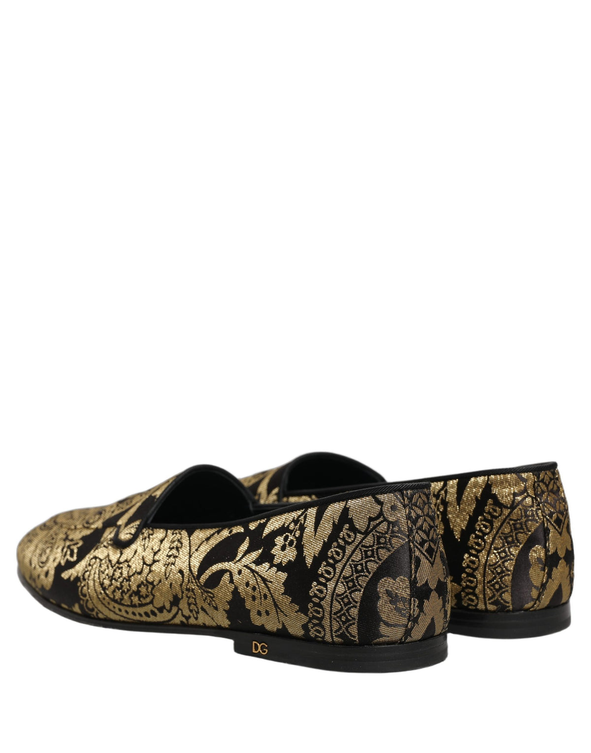 New Dolce & Gabbana Gold Jacquard Leather Slip On Loafers Shoes