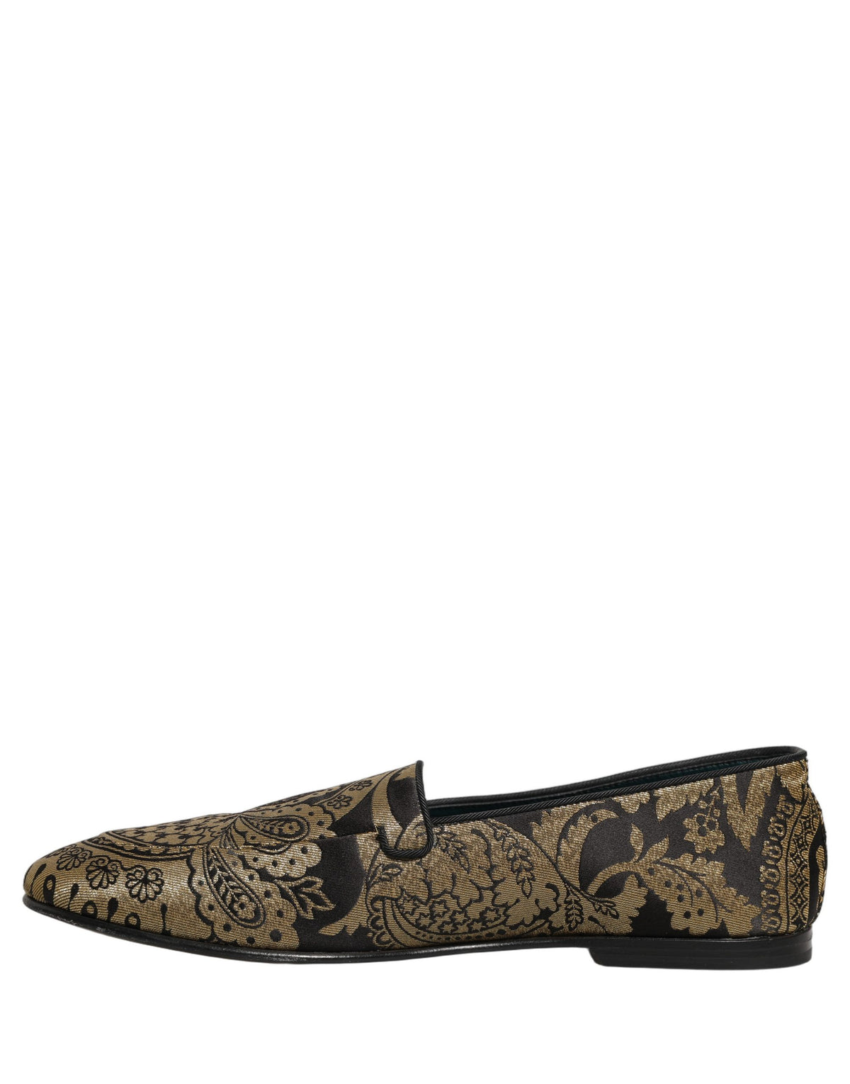 New Dolce & Gabbana Gold Jacquard Leather Slip On Loafers Shoes
