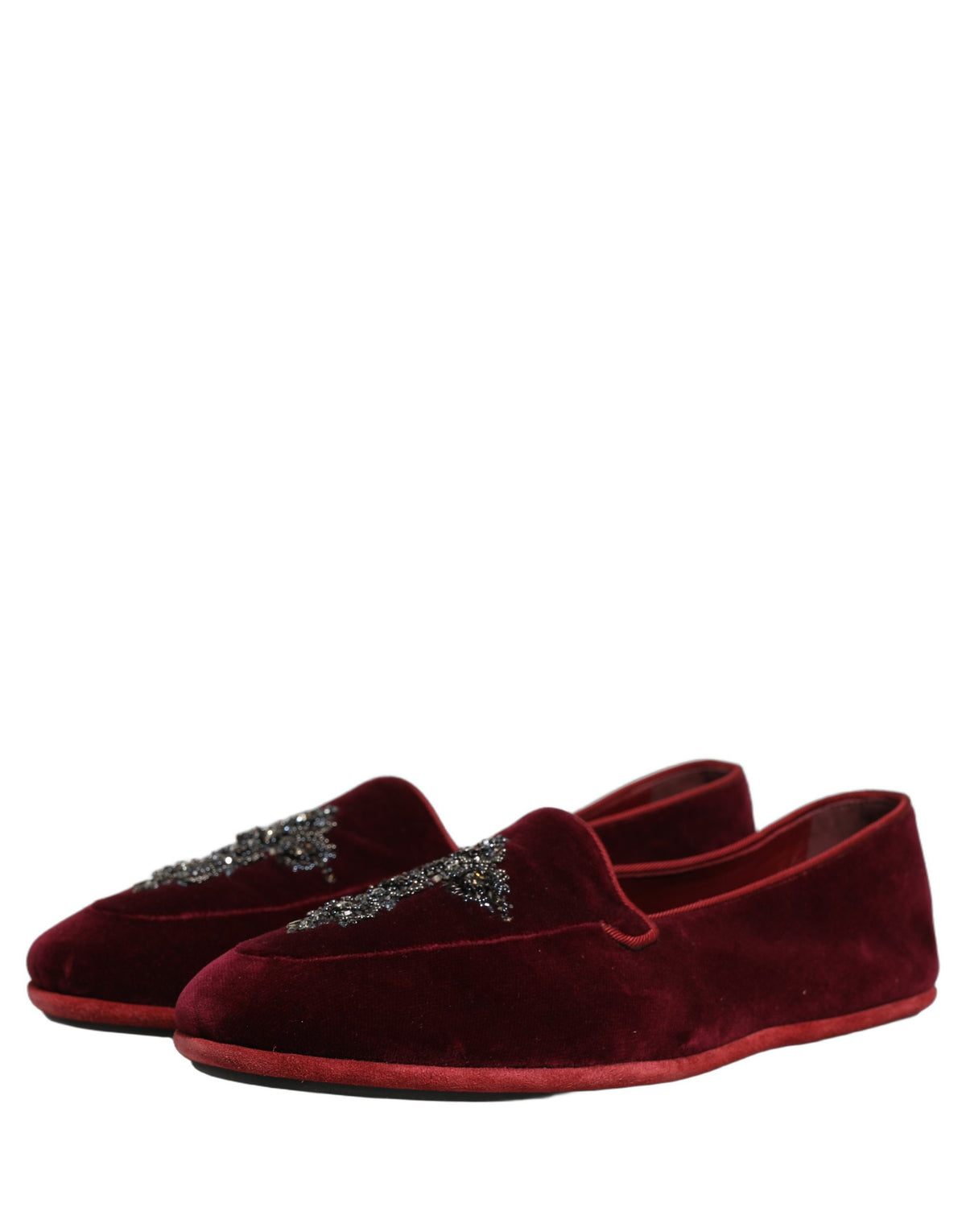 New Dolce & Gabbana Red Suede Embellished Men Dress Loafers Shoes