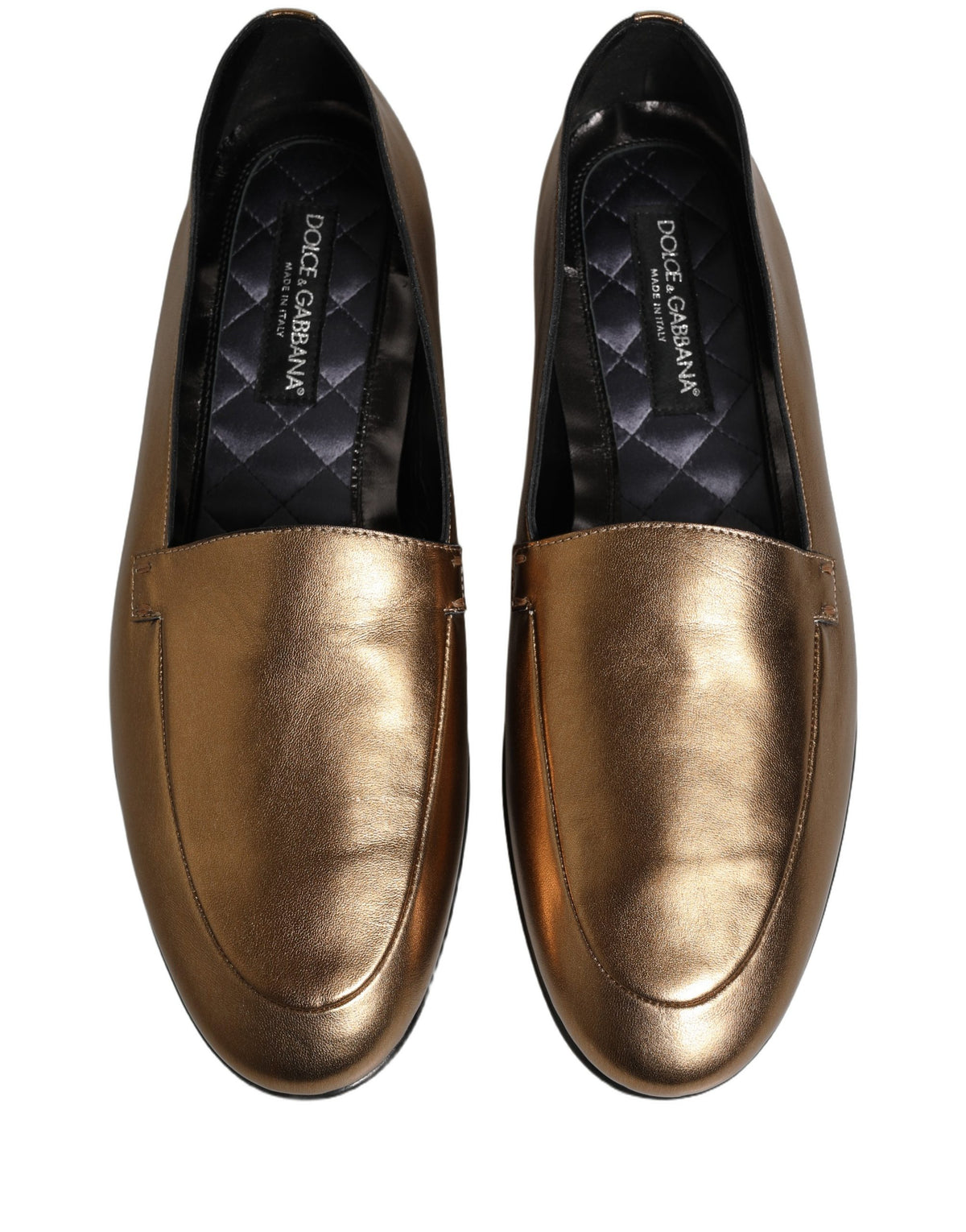 New Dolce & Gabbana Gold Leather DG Logo Slip On Men Loafers Shoes