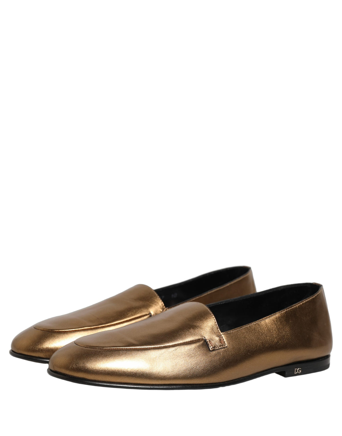 New Dolce & Gabbana Gold Leather DG Logo Slip On Men Loafers Shoes