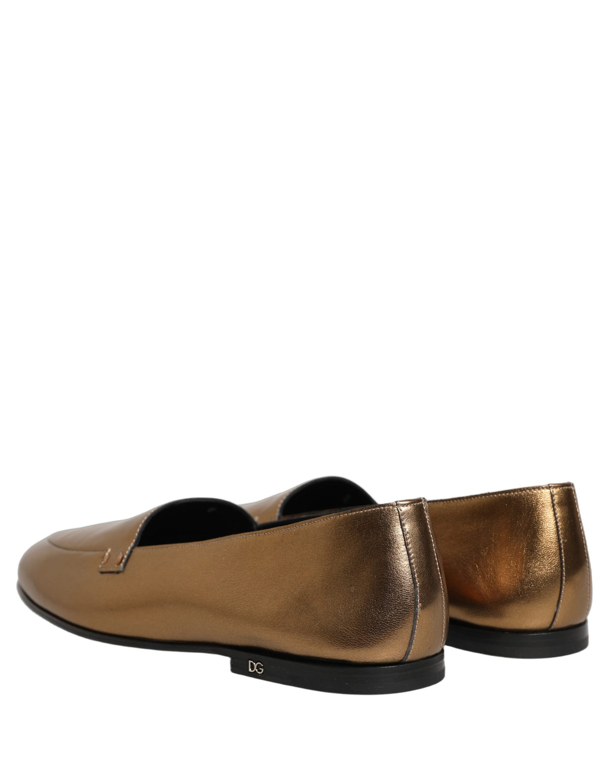 New Dolce & Gabbana Gold Leather DG Logo Slip On Men Loafers Shoes