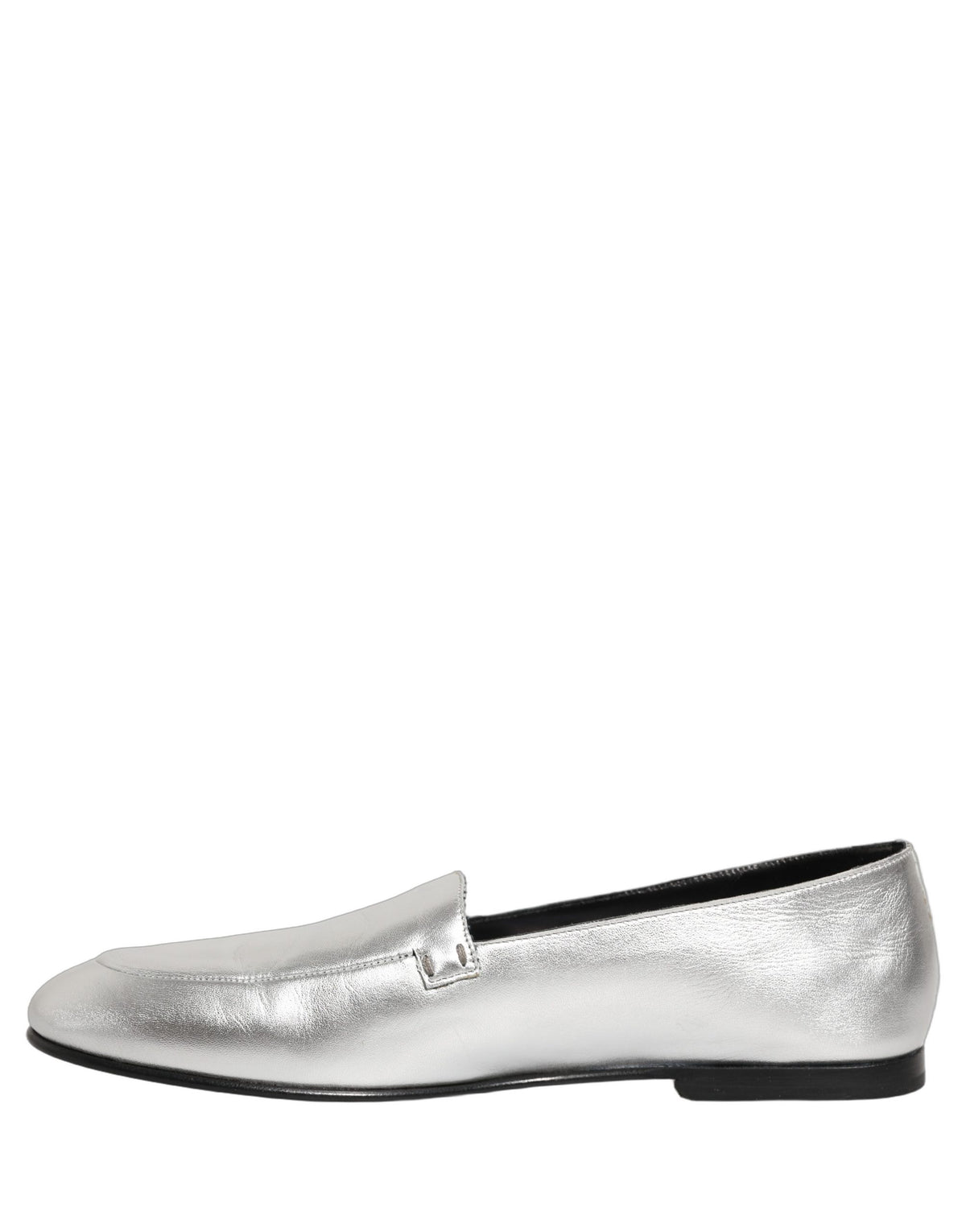 New Dolce & Gabbana Silver Leather DG Logo Slip On Loafers Shoes